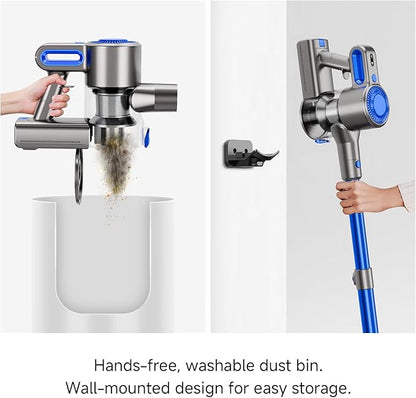 Cordless Vacuum Cleaner for Home, Powerful Stick Vacuum with Rechargeable Battery, Green Light Anti-Tangle Brush, 6-in-1 Lightweight Handheld Vacuum for Pet Hair, Hard Floor, Carpet, Blue