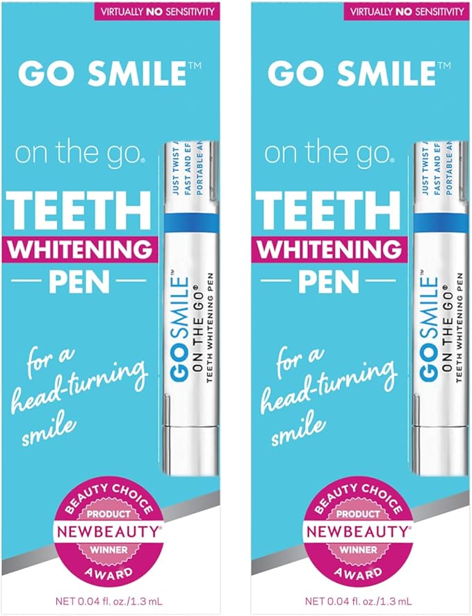 GO SMILE On the Go Teeth Whitening Pen 1.3mL, Portable Whitener & Stain Remover, Whitening Strips Alternative, Quick Dry Brush Applicator, Travel Size Oral Care Gift for Women & Men, Mint, Pack of 2