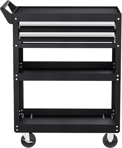VEVOR 5-Tier Tool Cart with Wheels, 400 lbs Load Capacity, Rolling Work Cart with 2 Drawers & Pegboard, Mechanic Tool Storage Organizer with Locking System for Garage, Warehouse and Repair Shop, Black