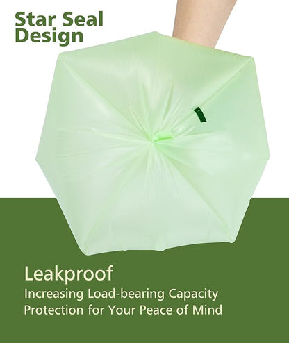 6-8 Gallon kitchen Trash Bags With Handle Tie 60 Packs, AYOTEE Medium TrashBags 8 Gallon Compost Bag 30L For Kitchen Trash Cans, Certified By ASTM D 6866 Unscented Bag for Compost Bin Green