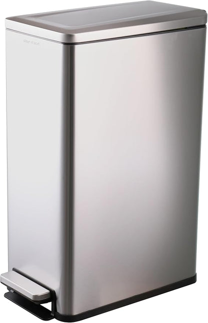 Step N’ Sort Slim Dual Recycling Bin 43L (2 x 21.5L) – Soft Close Kitchen Trash Can – Space Saving Stainless Steel – Removable Buckets