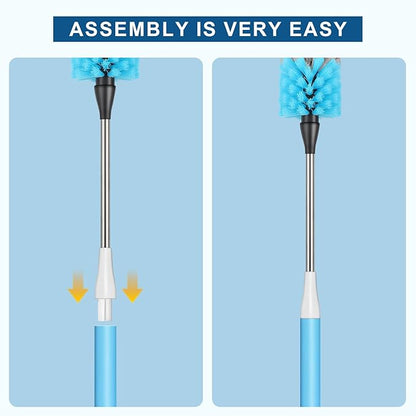 Bottle Brush 15-inch Long Bottle Brush, Kitchen Brush Set with Straw Cleaner and Cup Lid Cleaning Brush. Bottle Brushes Suitable for Water Bottles, Cups, Glasses, Baby Bottles (3, Blue)