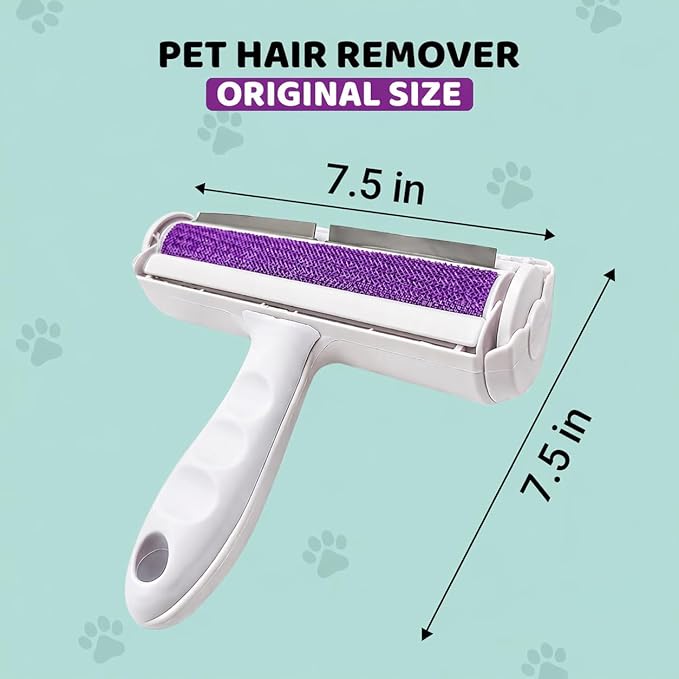 Pet Hair Remover Roller with 2 Grooming Gloves – Reusable Lint Remover for Dogs and Cats (Purple)