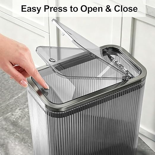 2 Pack Bathroom Trash Can with Lid, 2.6 Gallon Transparent Small Trash Can for Bedroom, Office, Slim Garbage Can with Lid for Narrow Spaces, Modern Decorative Waste Basket, Grey