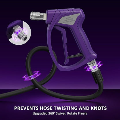 TUTULUCK® Swivel Gun Pro - High Pressure Trigger with 3/8" Male Plug, 1/4” Stainless Steel Automatic Quick Connect Coupler, 25° Nozzle Guard - Power Washer Gun with M22 Fittings
