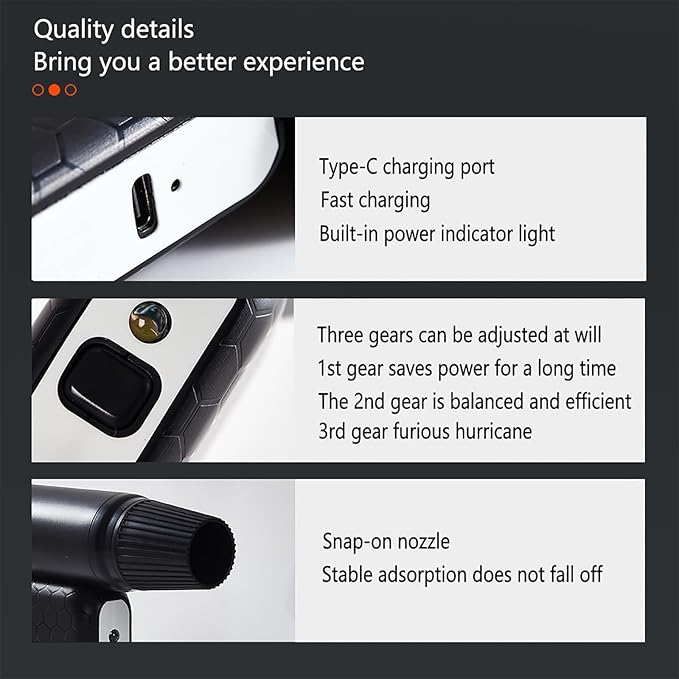 Electric Air Duster 110000RPM Super Power Air Duster, 3-Gear Adjustable Mini Blower with Fast Charging, Dust Blower for Computer, Keyboard, House, Outdoor and Car FS-01-Black