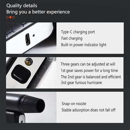 Electric Air Duster 110000RPM Super Power Air Duster, 3-Gear Adjustable Mini Blower with Fast Charging, Dust Blower for Computer, Keyboard, House, Outdoor and Car FS-01-Black