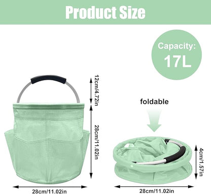 Qivine 17L Cleaning Caddy with Handle, Cleaning Supply Caddy, Foldable Tool Bag Cleaning Products Organizer, Portable Cleaning Bucket Caddy for Cleaning Supplies (Clear Green)