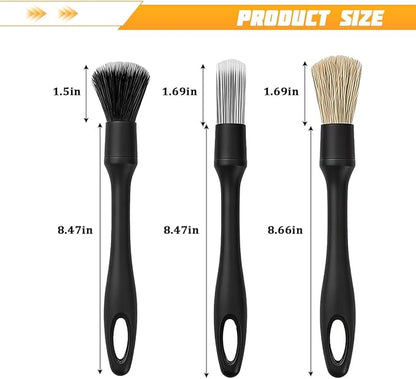 3PCS Car Detailing Brush Kit, Includes Ultra Soft No Scratch Boars Detailing Duster Brush Set for Exterior Interior, Multi-Use Auto Interior Dusting Cleaning Kit, Universal Fit