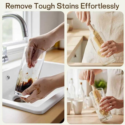 Wooden Bottle Brush - L-Shape Long Handle Cup Scrubber for Water Bottles, Decanters & Glassware - Beech Wood Kitchen Cleaning Tool (Multipack) (4)