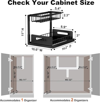 REALINN Under Sink Organizer, Pull Out Cabinet Storage 2 Tier Slide Out Sink Shelf, Kitchen Organizers and Storage, Black, 1 Pack