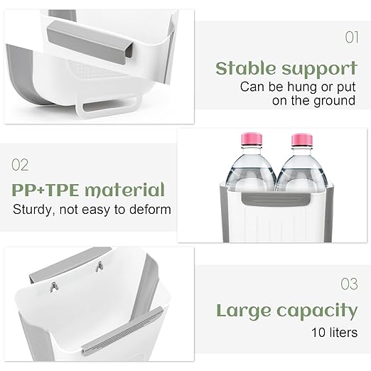Collapsible Hanging Trash Can, Compost Bin Kitchen with 60pcs of Garbage Bags, 2.6 Gallon Plastic Folding Garbage Bin for Cabinet, RV, Camping, Bedroom