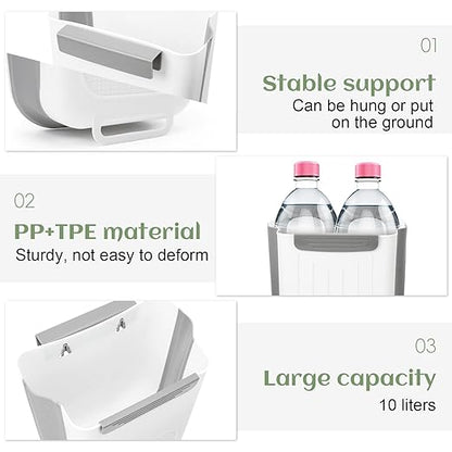Collapsible Hanging Trash Can, Compost Bin Kitchen with 60pcs of Garbage Bags, 2.6 Gallon Plastic Folding Garbage Bin for Cabinet, RV, Camping, Bedroom