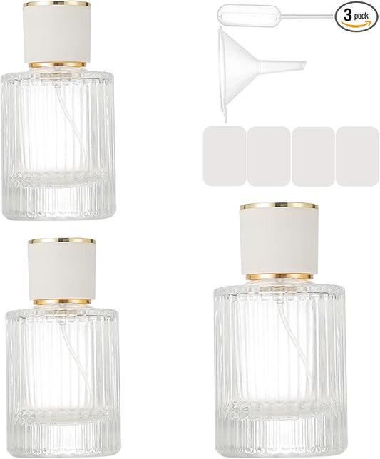 3 Packs Mist Spray Bottle, Small Cologne Travel Spray Bottles, 50ML Reusable Perfume Spray Bottle for Sample Dispenser, Liquid Cosmetic and Home Decor, White Cap