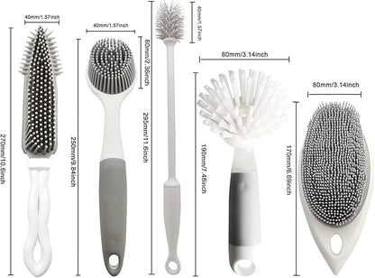 Silicone Brush Set for Kitchen,Dish Brush,Bottle Brush,Scrub Brush with Soap Dispenser,countertop Cleaning Brush,Kitchen Cleaning (5pack)
