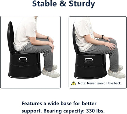 VINGLI Portable Toilet | Indoor Outdoor Commode w/Detachable Inner Bucket & Removable Paper Holder, Lightweight & Compact for Camping, Boat, Van, Emergency Use (Black)