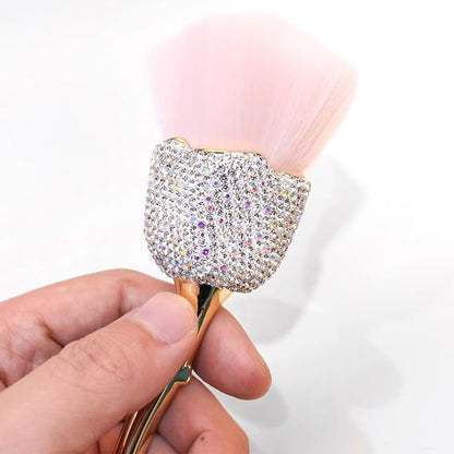 1pc Nail Art Dust Powder Remover Inlaid Clear Crystal, Rose Soft Nail Brush Acrylic Nail Manicure Dust Cleaner Brush for Nail Trimming Cleaning Makeup Brush Tools