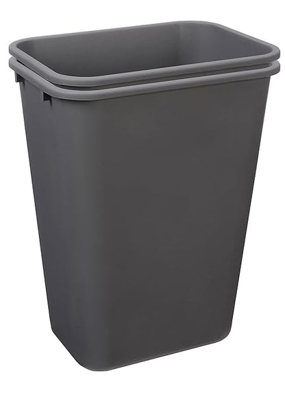 Amazon Basics Rectangular Commercial Office Wastebasket, Easy to Clean, 10 Gallon, Grey, 2-Pack