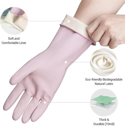 ThxToms 4 Pairs Reusable Natural Latex Dishwashing Gloves, 13" Long, 10 Mil Thick, Non-Slip Rubber Kitchen Cleaning Gloves, Multi-Color, Ideal for Household, Bathroom, Pet Care & Gardening, Medium