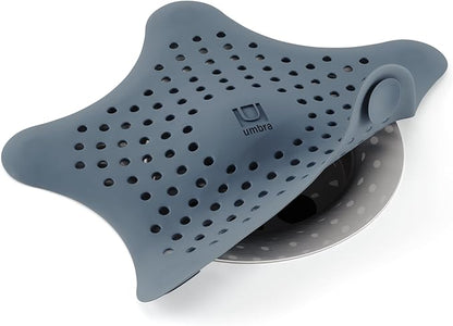 Umbra Starfish Hair Catcher, Fun Drain Cover Fits Most Standard Tub and Shower Drains, 6" Diameter, Slate Blue