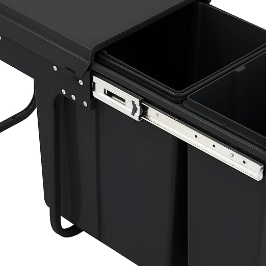 Pullout Trash Can, 10L + 20L Pull Out Under Cabinet Trash Can with Lid, Kitchen Cabinet Garbage Can Sliding Out Under Counter Waste Bin (Black)