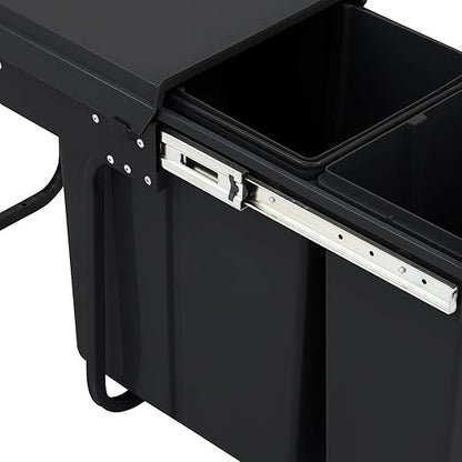 Pullout Trash Can, 10L + 20L Pull Out Under Cabinet Trash Can with Lid, Kitchen Cabinet Garbage Can Sliding Out Under Counter Waste Bin (Black)