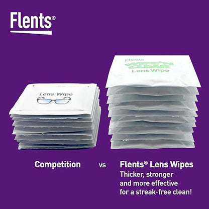 Flents Lens Wipes, Wipe 'N Clear, 150 Count, Pre-Moistened, Streak-Free, Safe for Glasses, Sunglasses, Gentle Cleaning, Clear Vision, Individually Wrapped for Travel & Convenience, Made in the USA