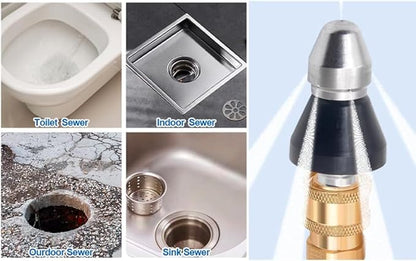 2 Sets Pressure Cleaning Machine - Sewer Nozzle Set, Front & Rear Nozzles, Stainless Steel 1/4" Quick Connector, 5000 PSI