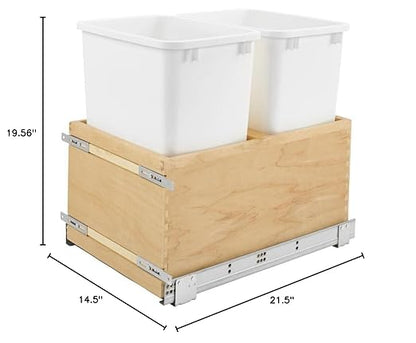 Rev-A-Shelf Double White 35 Qt. Maple Value Line Pullout Waste Container w/Soft-Close for 18" Base Cabinets