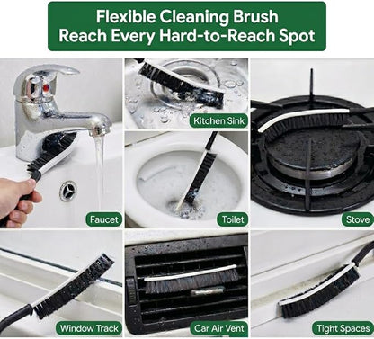 4-Piece Deep Cleaning Brush Set – 3 Slim Crevice Brushes & 1 Long Flexible Appliance Brush – Heavy Duty Scrub Tools for Window Tracks, Grout, Dryer Vents, and Tight Spaces