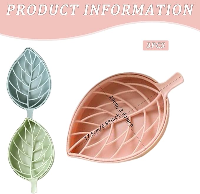 Soap Dishes, 3PCS Self Draining Soap Dish 6.9x3.9x0.8'' Hollow Leaf Shape Draining Soap Dish with Draining Tray Dry & Clean Soap Dish for Bathroom, Kitchen or Laundry Room