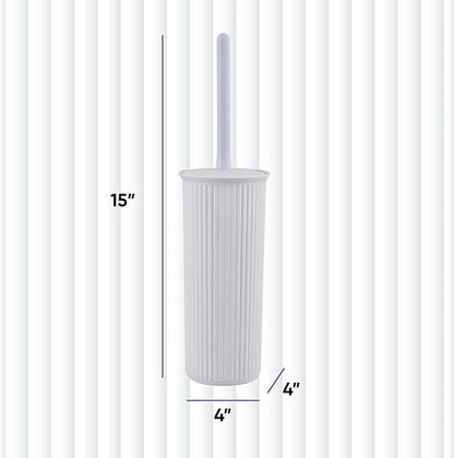 Superio Ribbed Collection - Decorative Plastic Toilet Bowl Brush and Holder Set, White Smoke (1 Pack) Cleaner Scrubber for Bathroom