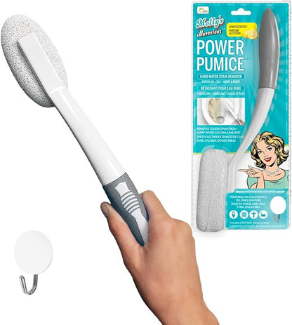 Molly's Marvelous Power Pumice – Toilet Ring & Hard Water Stain Remover, Extra-Long Handle, Chemical-Free Cleaning for Bathroom Surfaces