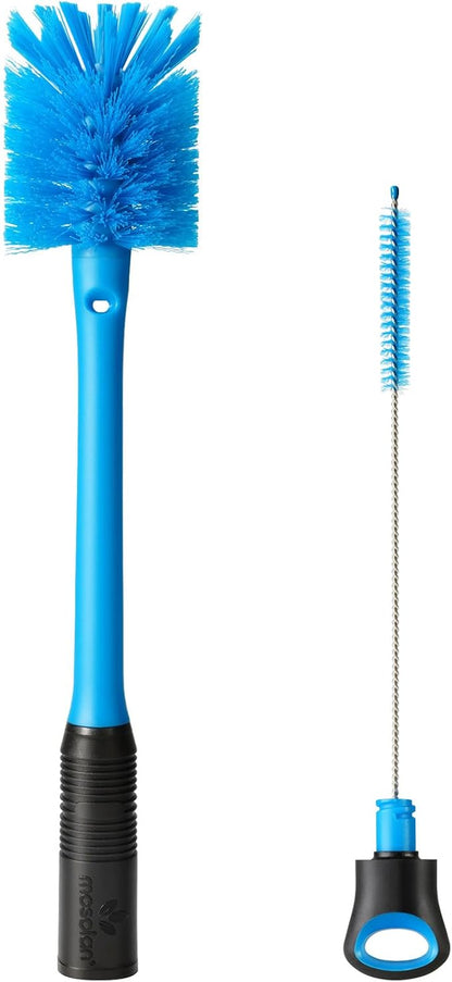MOSOLAN 2-in-1 Water Bottle Brush and Straw Cleaner Brush, Long Handle Scrub Brush with Replaceable Head for Water Bottles, Glasswares, Mugs, Flasks, Tumblers, Vases, and Kitchen Sink, Breezy Blue