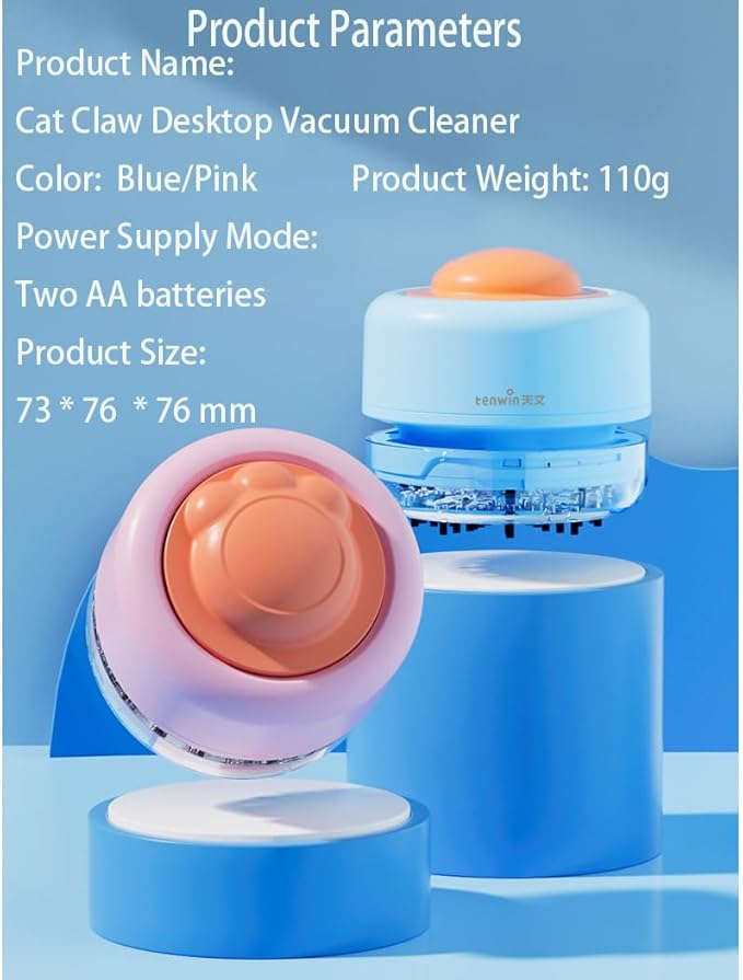 Desktop Vacuum Cleaner, Battery Operated Mini Vacuum Low Noise for Home Office Keyboard,Blue