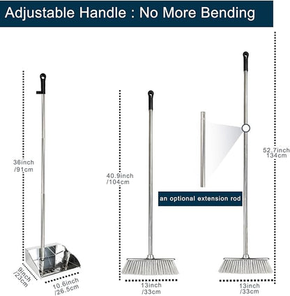 Indoor Soft Bristles Broom and Dustpan Angle Sweeping Dustpan and Broom with Long Handle for Kitchen Hardwood Floor Cleaning