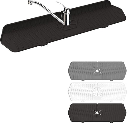 Faucet Guard - 90 Foldable Drain Mat for Kitchen & Bathroom with 2 Drain Ports (Black, 17.7"*5.66")