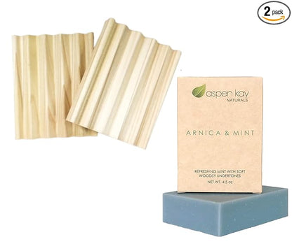Aspen Kay Naturals Arnica Soap - Natural and Organic Ingredients - 2 Pack Soap Dish, Draining Dish 100% Natural Poplar Wood