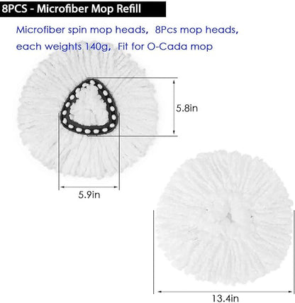 8Pack Spin Mop Replacement Heads,Spinning Mop Replace Head for Floor Cleaning, 100% Microfiber Mop Head Replacement Compatible with Triangle Spin Mop Refill for Easy Wring Mop,White