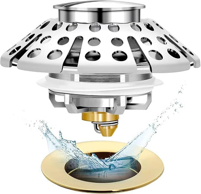 Anlige Bathtub Drain Stopper, Pop Up Tub Stopper with Drain Hair Catcher, Bathtub Plug and Cover with Strainer, Universal for 1.5 to 1.8in Tub Drain Hole