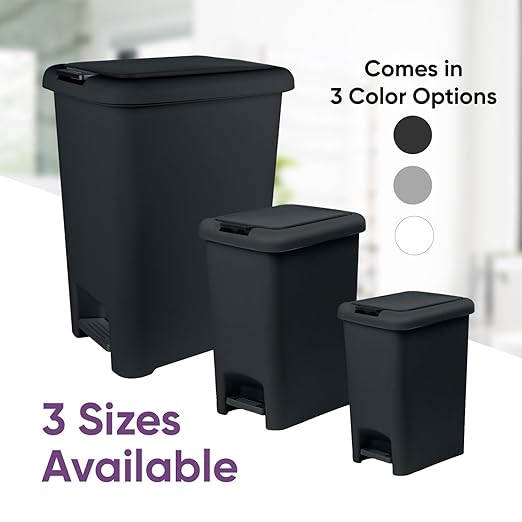 Superio 10L Slim Step & Push Trash Can - 2.7 Gallon Dual Opening, Compact Design (10.63"x7.68"x13.53") - Black