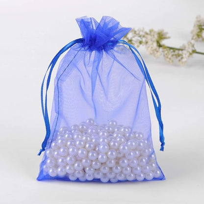 Pack of 100 5x7 inch Gift Wrap Bags Royal Blue, Organza Sheer Fabric Sturdy Material, Drawstring Organizer for Baby Shower Favor, Celebration, Church, Rose Petals, Cosmetic, Ring, Earring,Watch