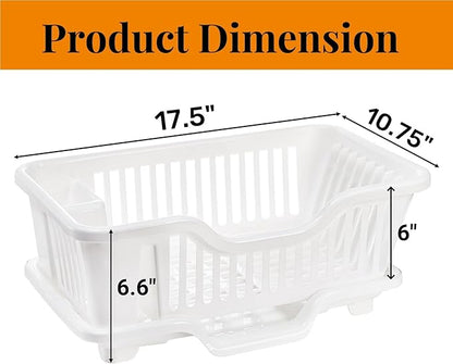 Noamus 2-Piece Plastic Dish Drying Rack, Heavy Duty Sink Set Dish Rack, White Large Drainer with Attached Drainboard Utensil Cup Holders for Home Kitchen Counter Top Organizers