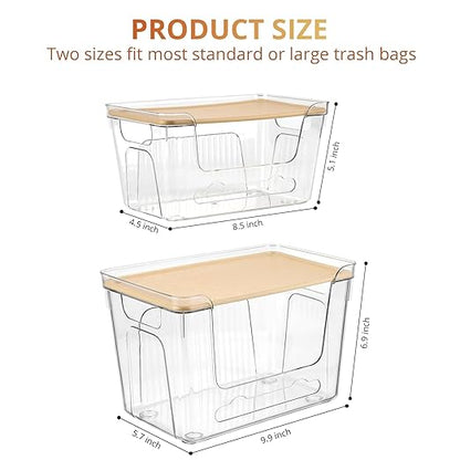 CANTAMI 2 Pack Trash Bag Dispenser with Lid, Plastic Stackable Trash Bag Holder, Clear Organizer Bins for Kitchen, Laundry Room, Under Sink Organization and Storage