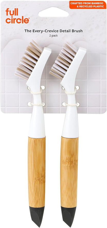 Full Circle Micro Manager, Deep Cleaning Brush for Crevices, Shower, & Grout, Tough Bristles, Sustainable Bamboo Handle, 2-Pack