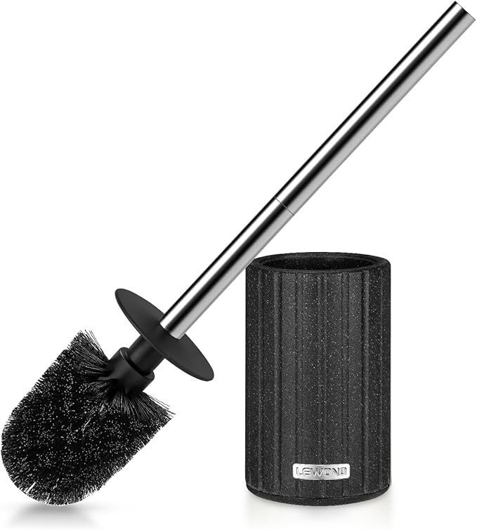 Toilet Bowl Brush and Holder, Durable Toilet Scrubber Bristles, Long Stainless Steel Handle, Ceramic Texture Toilet Brush and Holder Set, Deep Cleaning Toilet Brush for Bathroom, Black