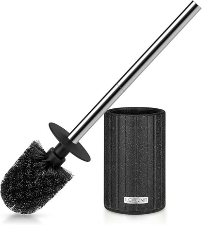 Toilet Bowl Brush and Holder, Durable Toilet Scrubber Bristles, Long Stainless Steel Handle, Ceramic Texture Toilet Brush and Holder Set, Deep Cleaning Toilet Brush for Bathroom, Black