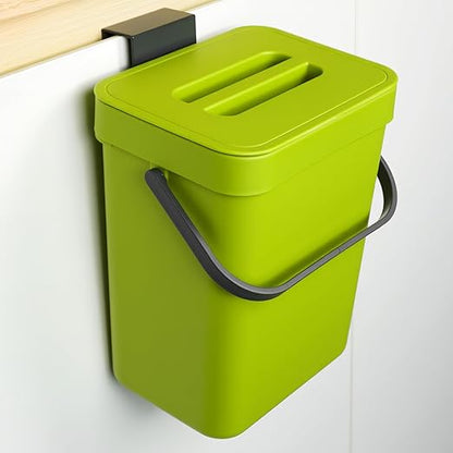Kitchen Waste Bin with Hooks 5L, Indoor Kitchen Sealed Under Sink for Kitchen, Food Waste Bin for Countertop (DarkGreen)