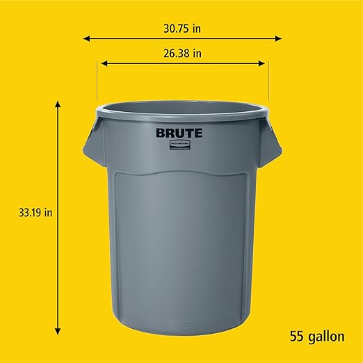 Rubbermaid Commercial Products BRUTE Heavy-Duty Round Trash/Garbage Can with Venting Channels, 55-Gallon, Blue, Waste Container for Landscapers/Construction/Restaurants/Offices/Warehouses