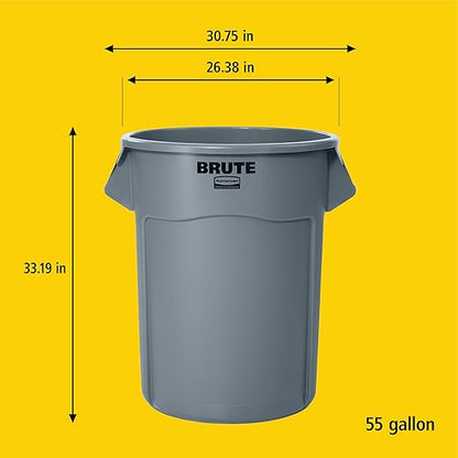 Rubbermaid Commercial Products BRUTE Heavy-Duty Round Vented Trash Can Without Lid, 55-Gallon, Green, for Landscapers/Construction/Restaurant/Stadium/Back of House/Office/Warehouse/Home